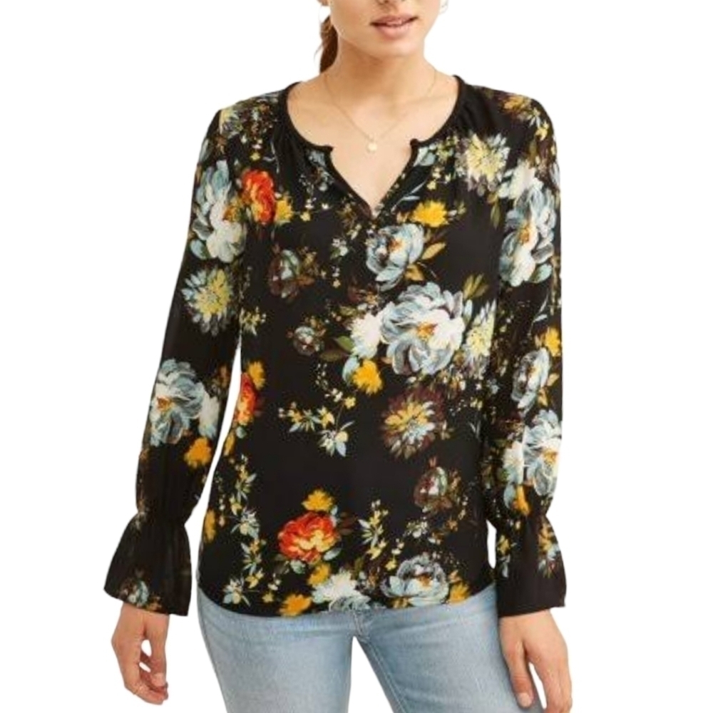 Zac & Rachel Blk Floral Top